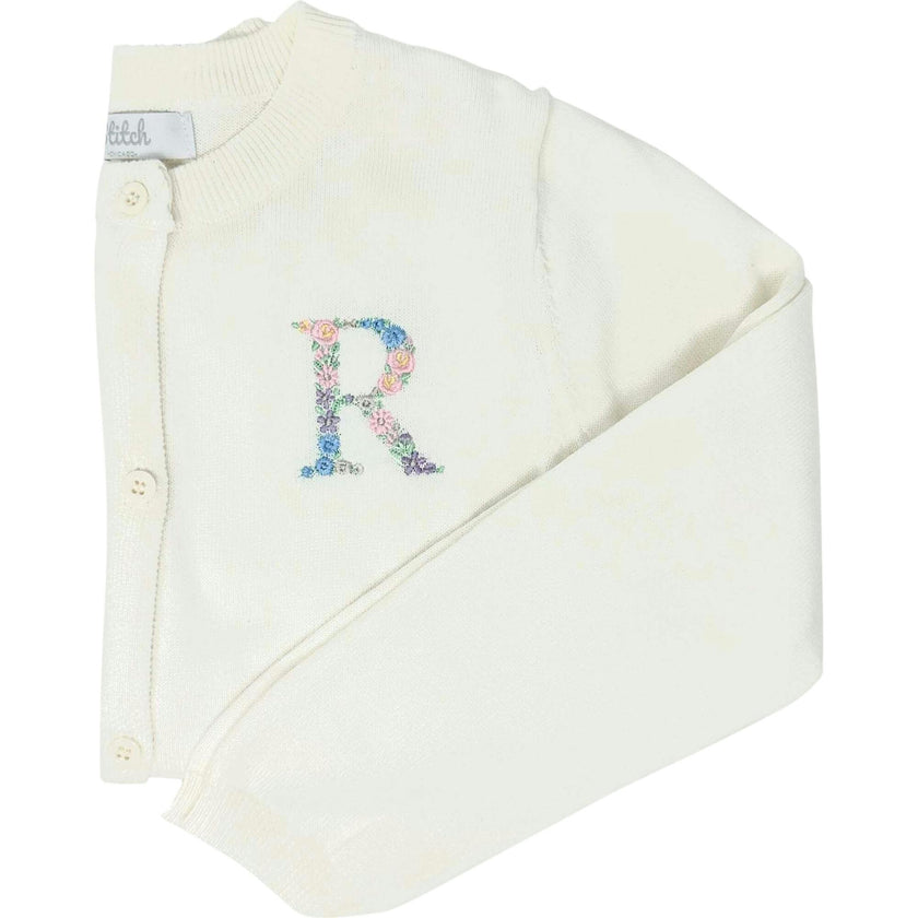 Custom Embroidered Cardigan With Floral Initial