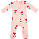 Cotton Candy Pink Tulips Print Zipper Footie