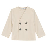 Striped Velour Double-Breasted Button Front Jacket