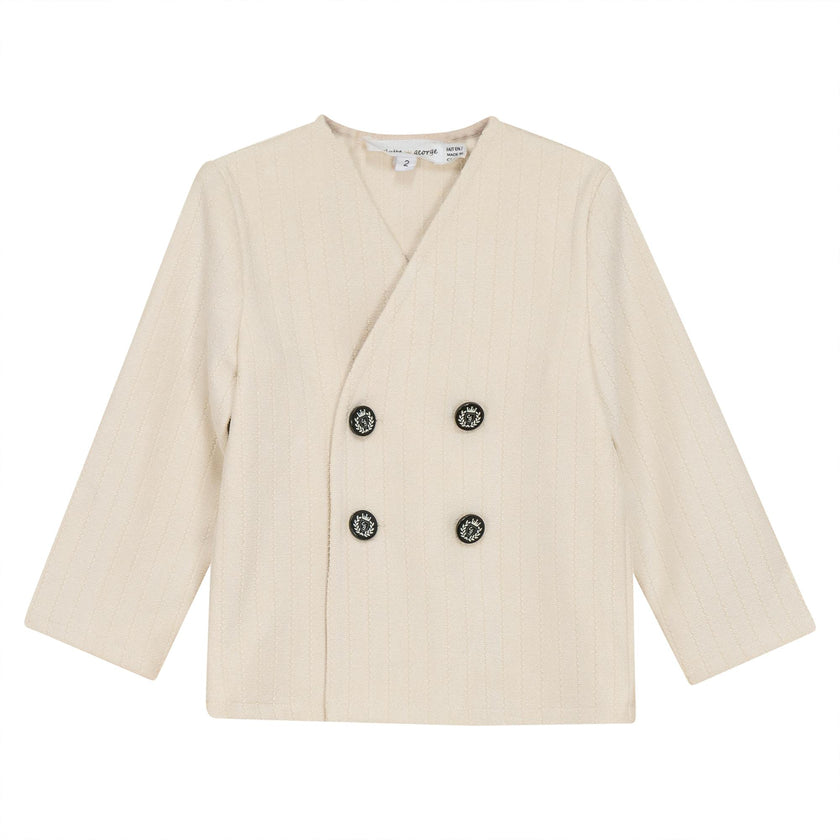 Striped Velour Double-Breasted Button Front Jacket