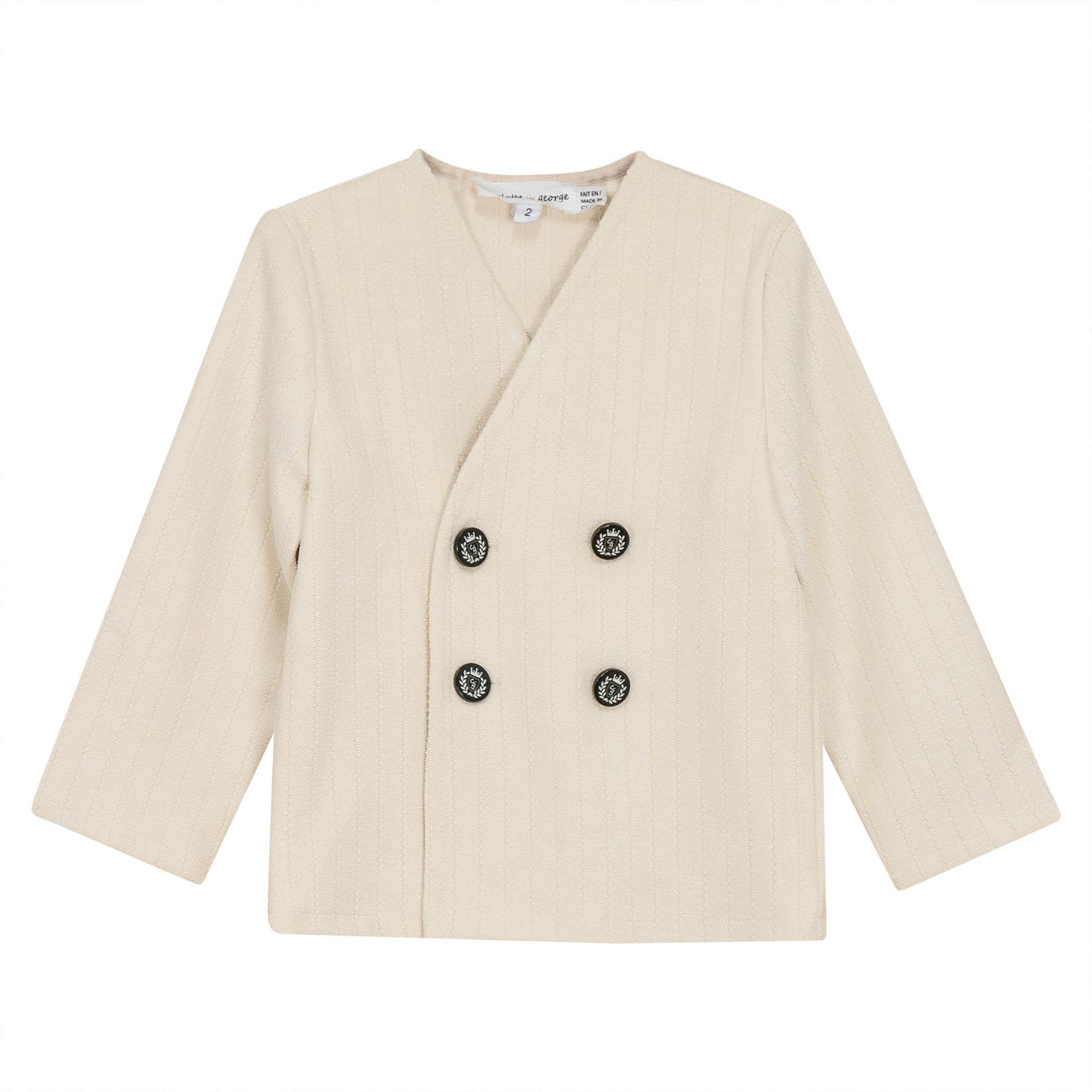 Striped Velour Double-Breasted Button Front Jacket