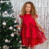 Stella Satin & Gold Star Girls Party Dress