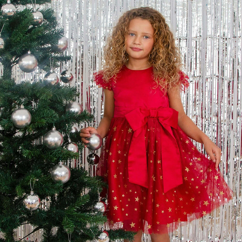 Stella Satin & Gold Star Girls Party Dress