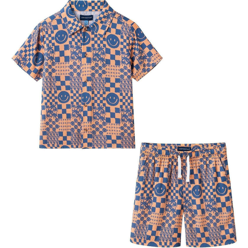 Boys Synthetic Viscose Matching Set | Geometric Smiley