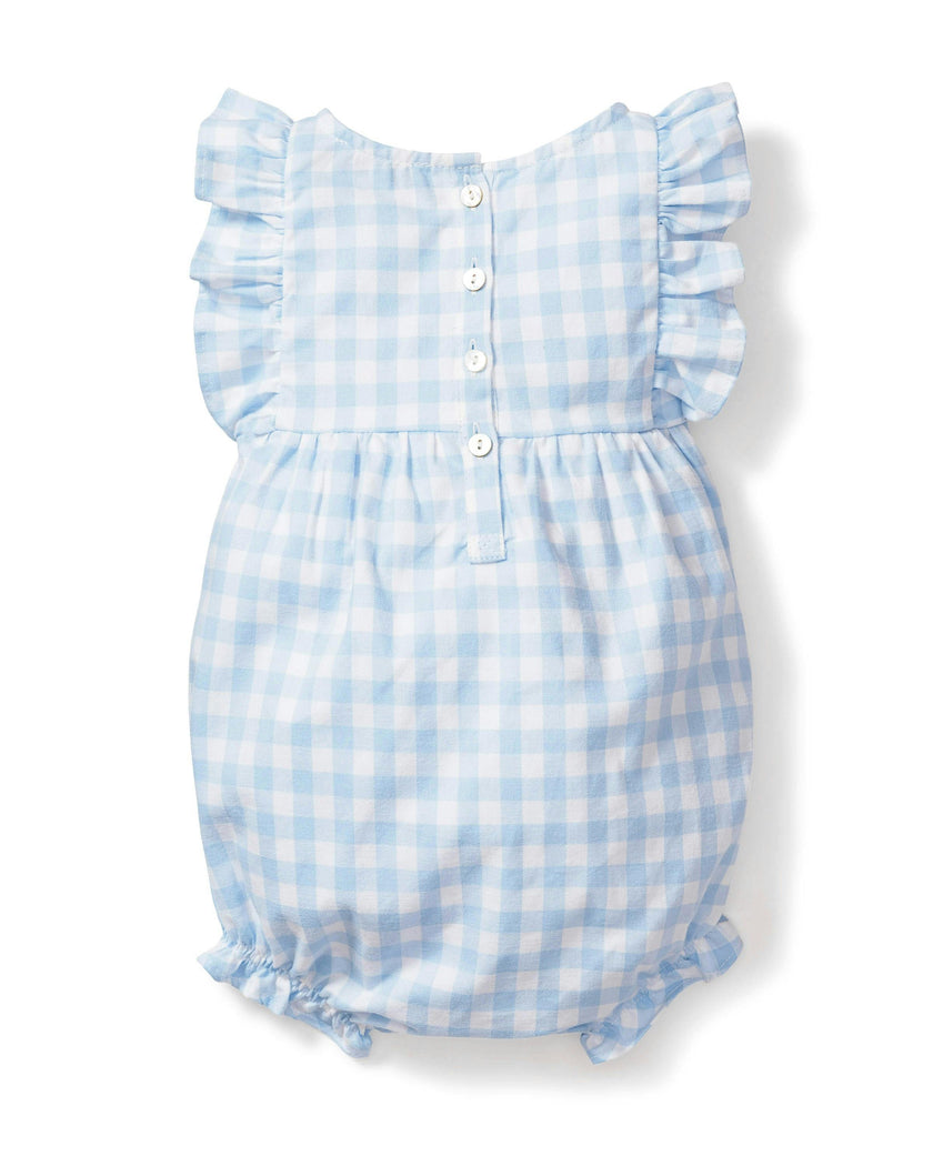 Baby's Twill Ruffled Romper in Light Blue Gingham
