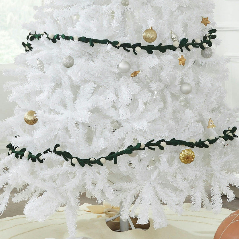 Handmade Christmas Garland and Bunting - Cream Velvet Balls and Felt Mistletoe - 6' Arcadia Home