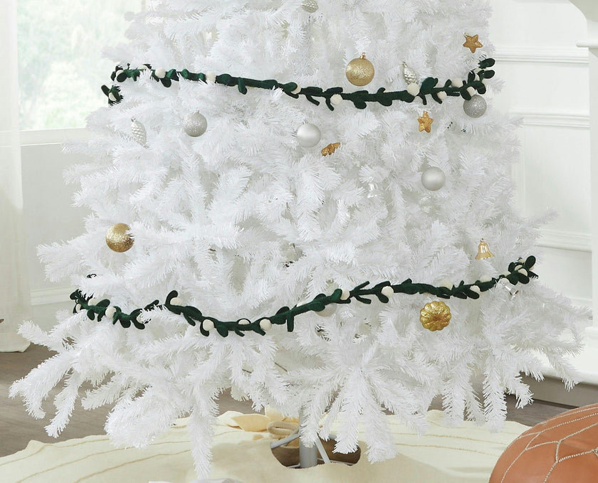 Handmade Christmas Garland and Bunting - Cream Velvet Balls and Felt Mistletoe - 6'