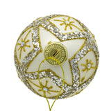 Kurt Adler 80MM Glass Silver Balls With Gold & Silver Criss-Cross Glitter Design Set, 6-Pieces
