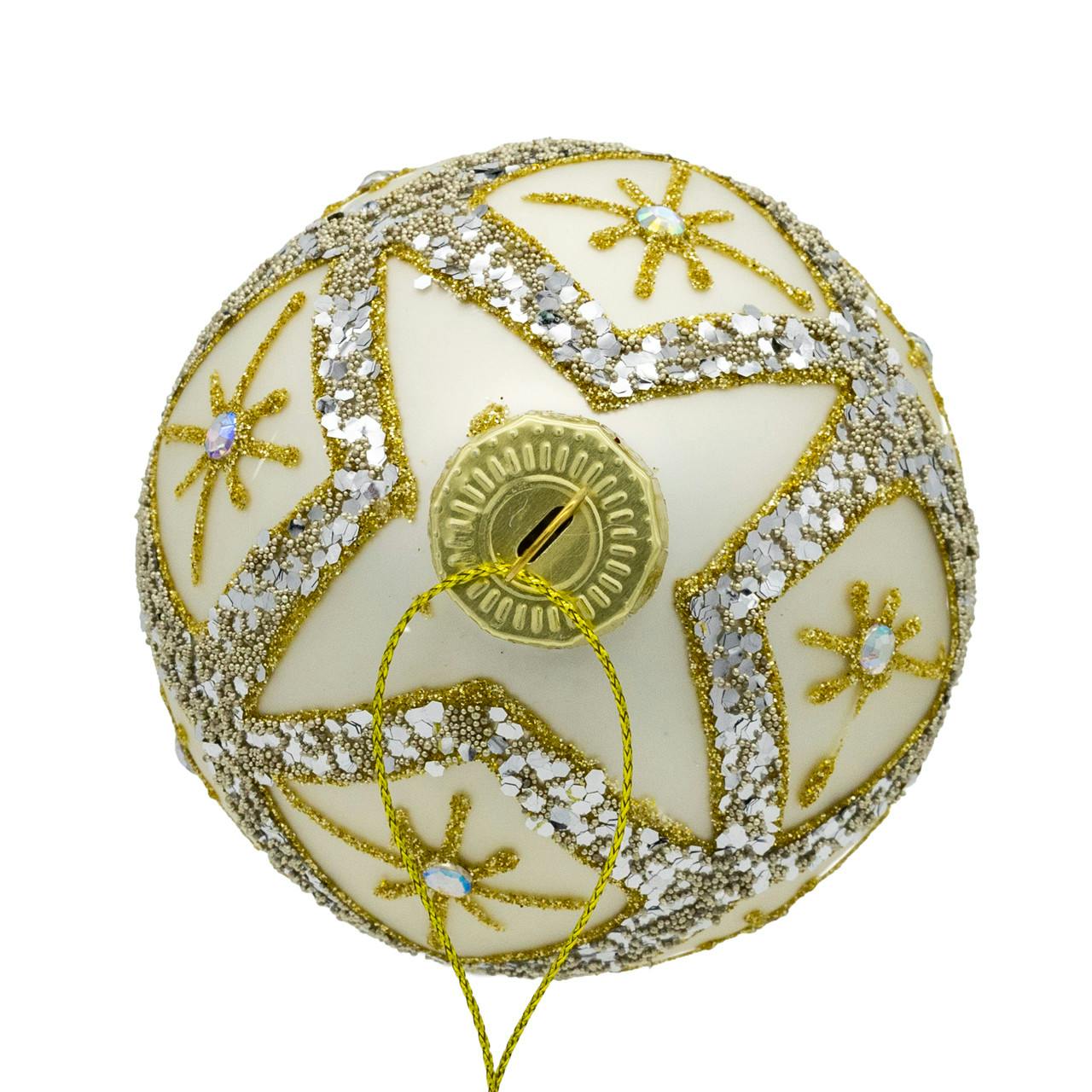Kurt Adler 80MM Glass Silver Balls With Gold & Silver Criss-Cross Glitter Design Set, 6-Pieces