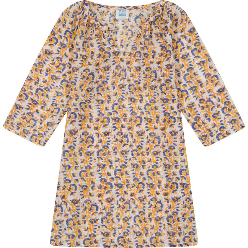 Floral Block Print Full Sleeve Caftan