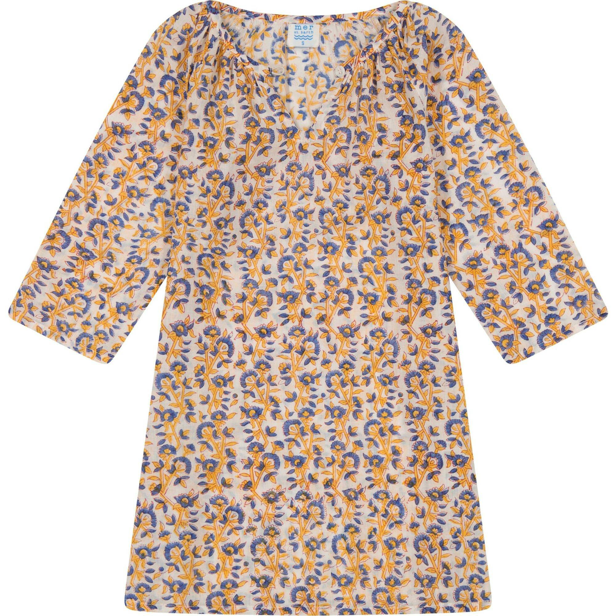 Floral Block Print Full Sleeve Caftan