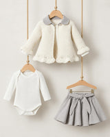 3-Piece Knit Cardigan, Bodysuit & Bow Skirt Set