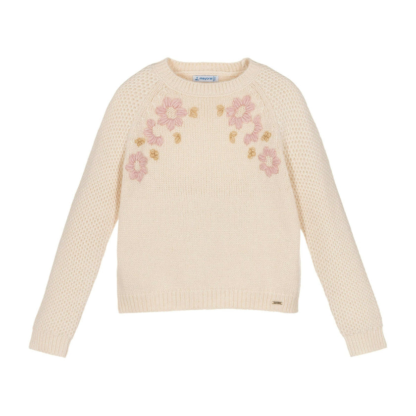 Beige Floral Knit Sweater