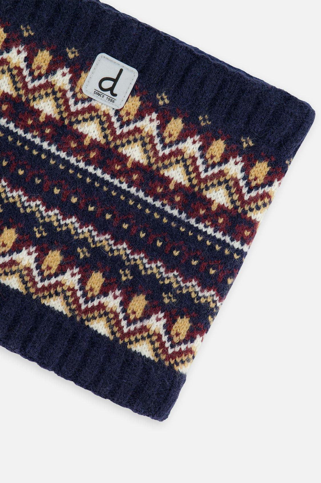 Winter Knit Neckwarmer Blue and Red Jacquard