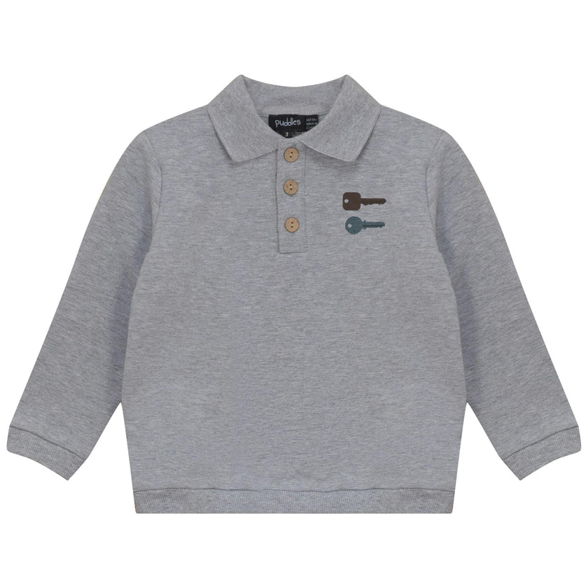 Key Print French Fleece Polo Sweatshirt
