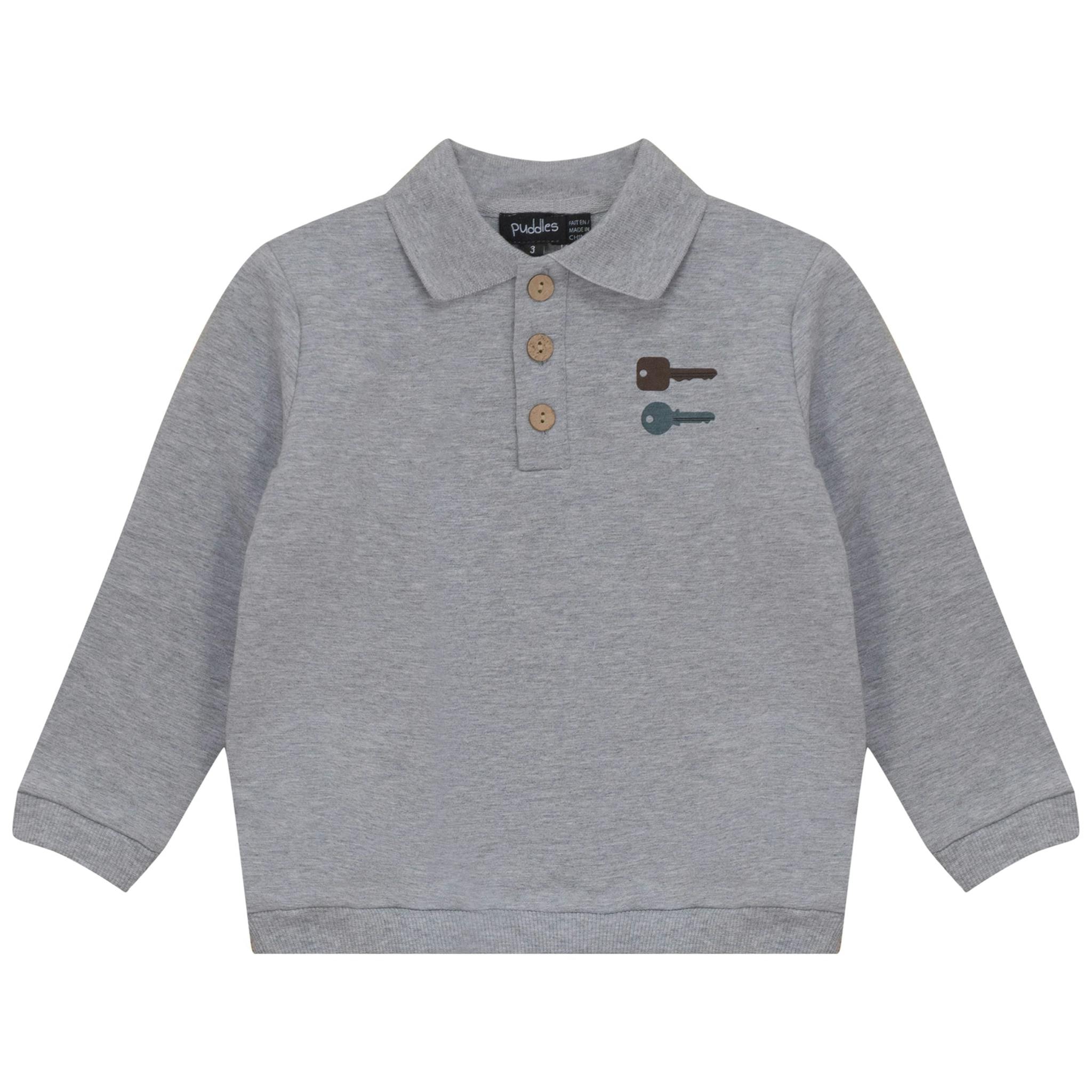 Key Print French Fleece Polo Sweatshirt