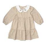 Organic Collar Tiered Dress - Oat Gingham