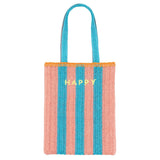 Striped Raffia Happy Tote Bag