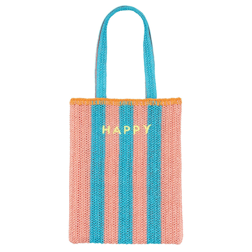 Striped Raffia Happy Tote Bag