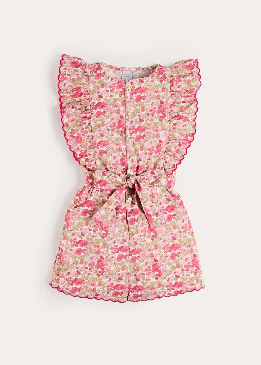 Margret Floral Ruffle Detail Playsuit in Pink (4-12yrs)