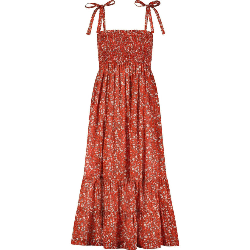 Queen B....India WOMEN'S Smocked Shoulder Tie Maxi Dress