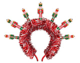 Packed Party Nutcracker Novelty Holiday Headband - Red Tinsel Headband with Mini Nutcrackers for Christmas Parties and Holiday Celebrations, One Size Fits All