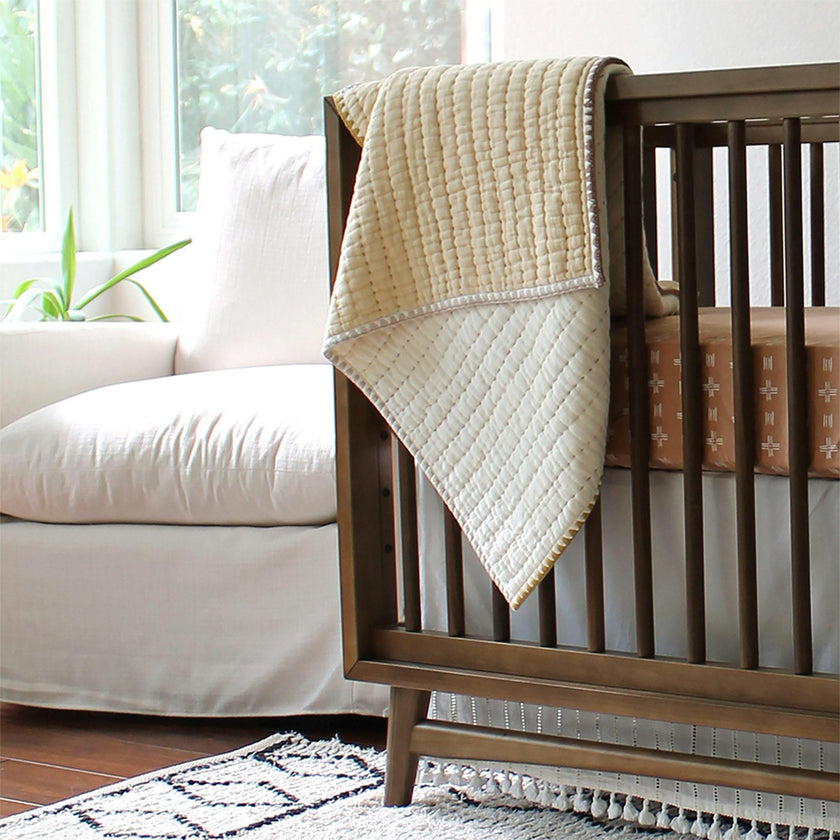 Kendi Beige Cotton Hand-Quilted Baby Blanket