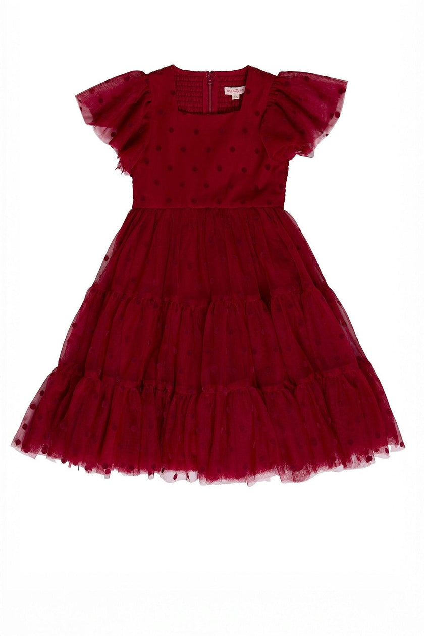 Mini Solange Dress in Burgundy Tulle