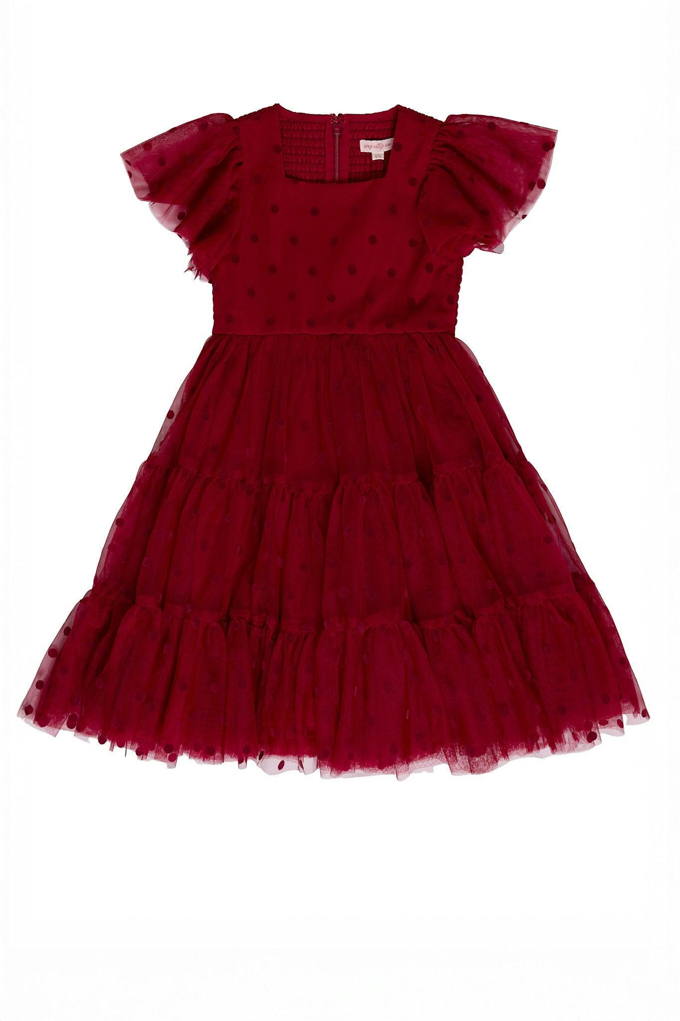 Mini Solange Dress in Burgundy Tulle
