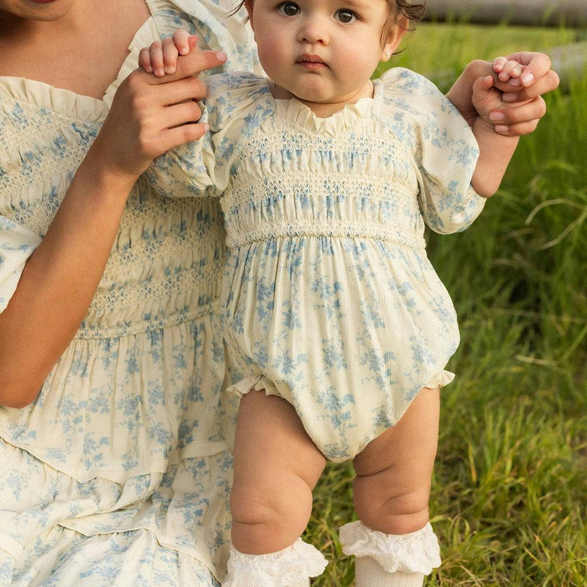 Baby Roselyn Romper in Ivory Porcelain Fleur