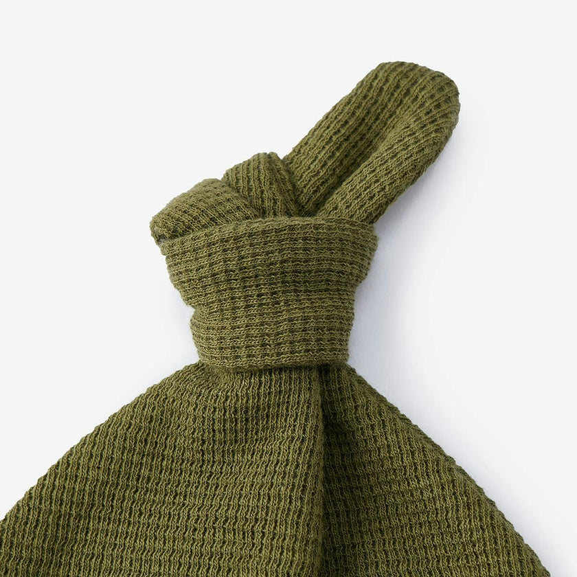 Olive Waffle Knotted Beanie Hat