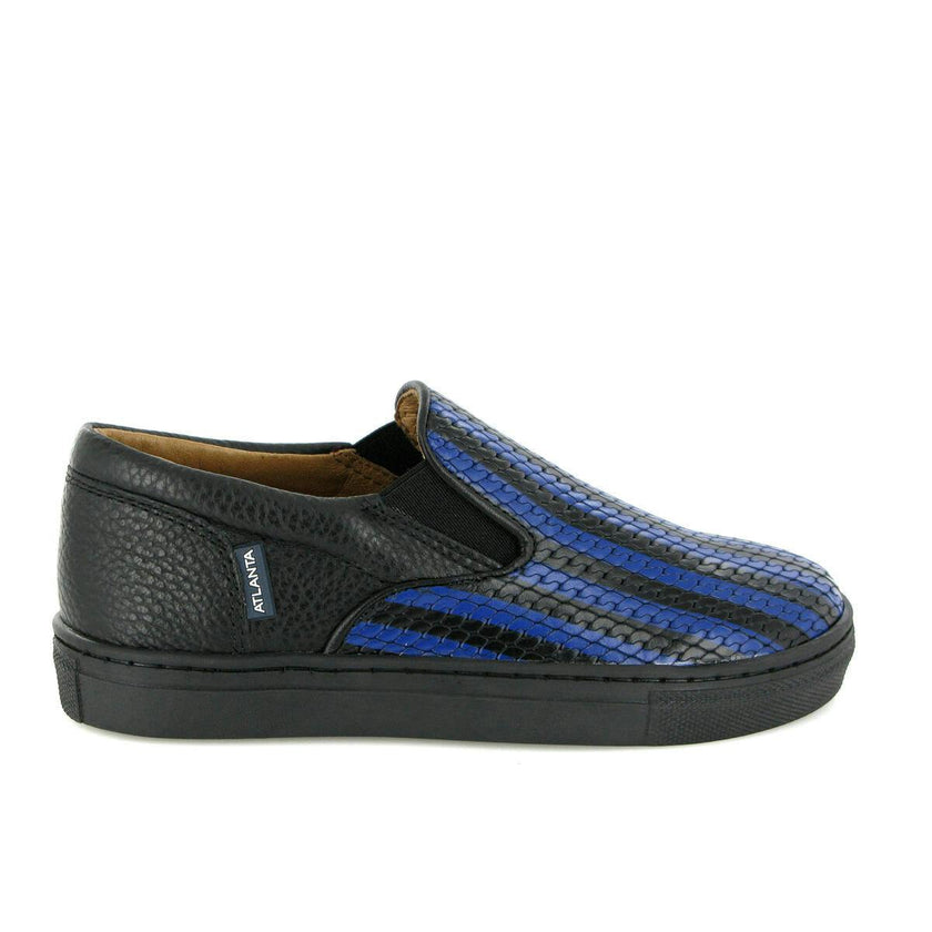 Leather Slip On Sneakers, Black & Blue