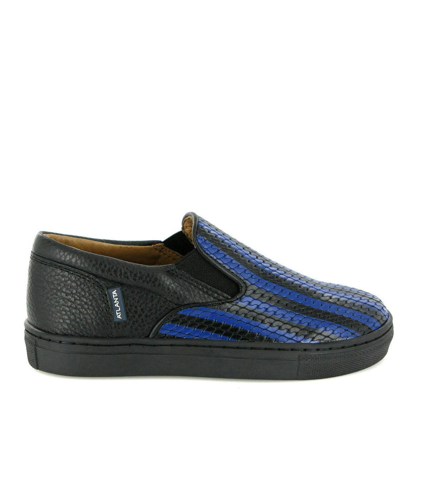 Leather Slip On Sneakers, Black & Blue