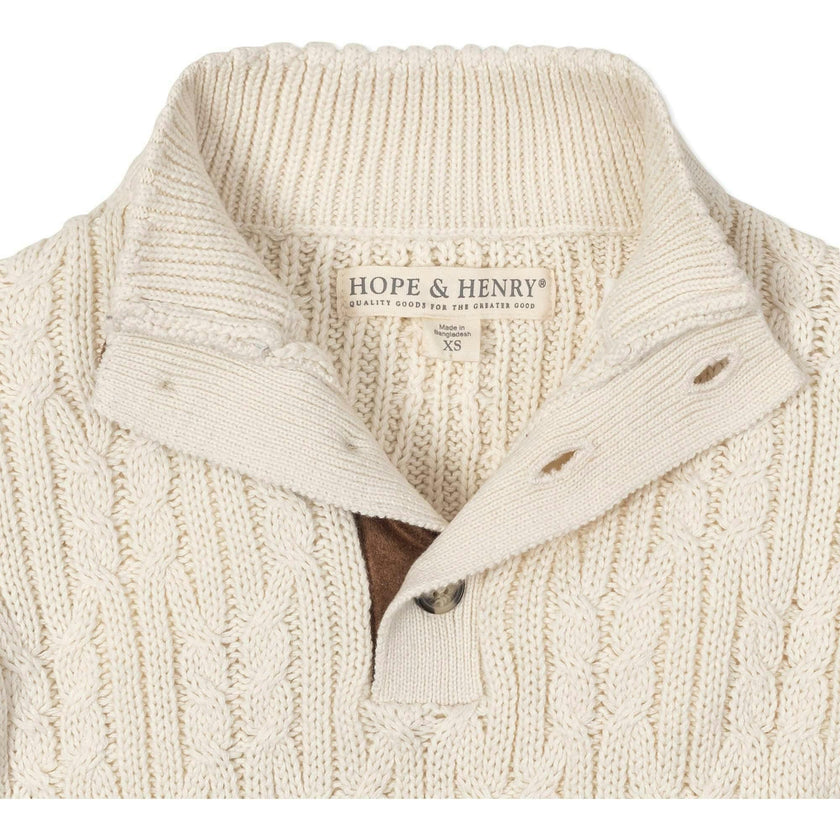 Organic Mock Neck Cable Sweater, White