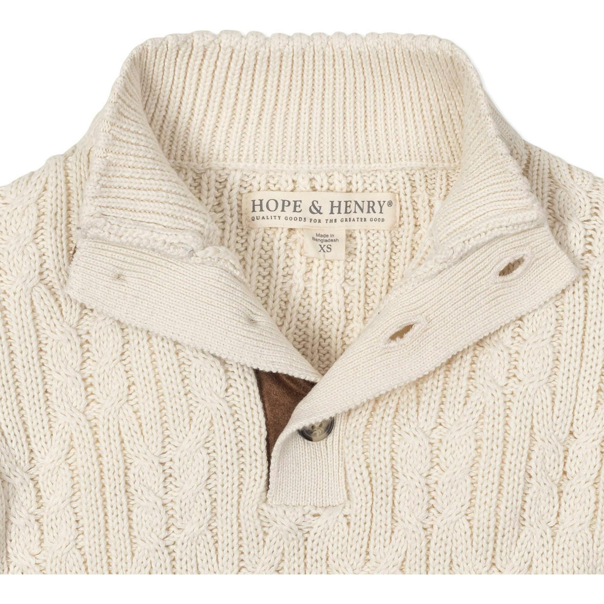 Organic Mock Neck Cable Sweater, White