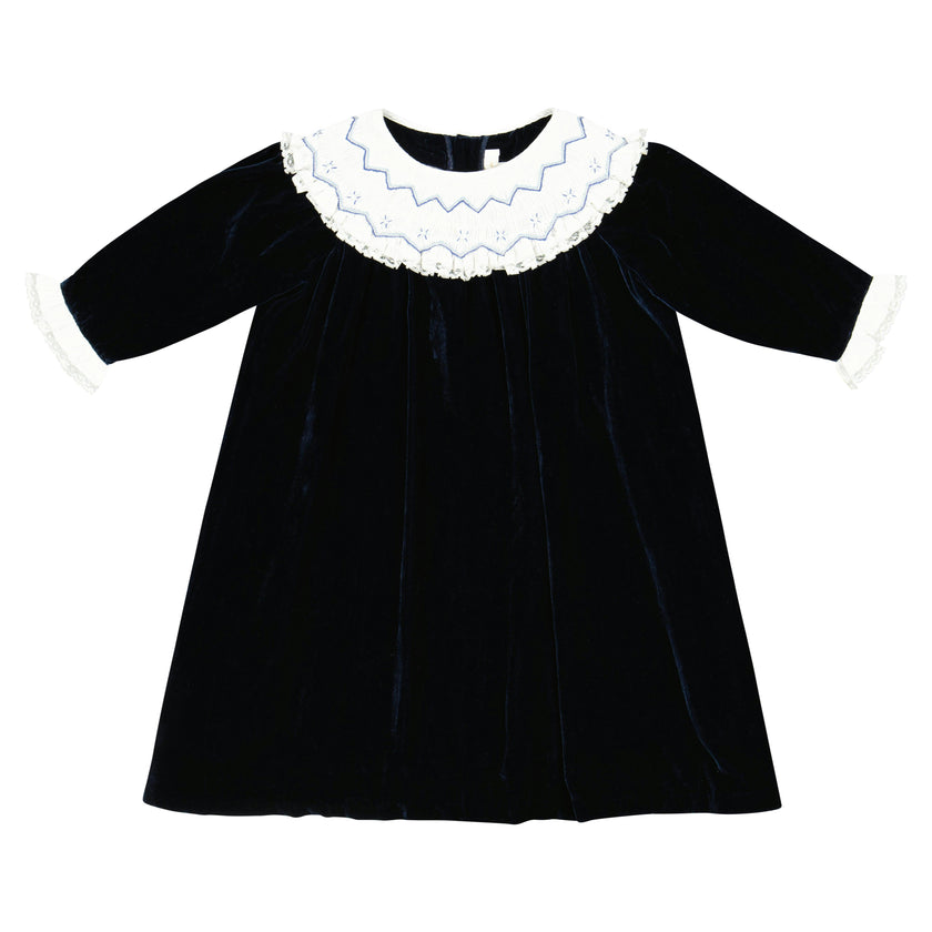 Celeste Navy Velvet Long Sleeve Bishop Dress