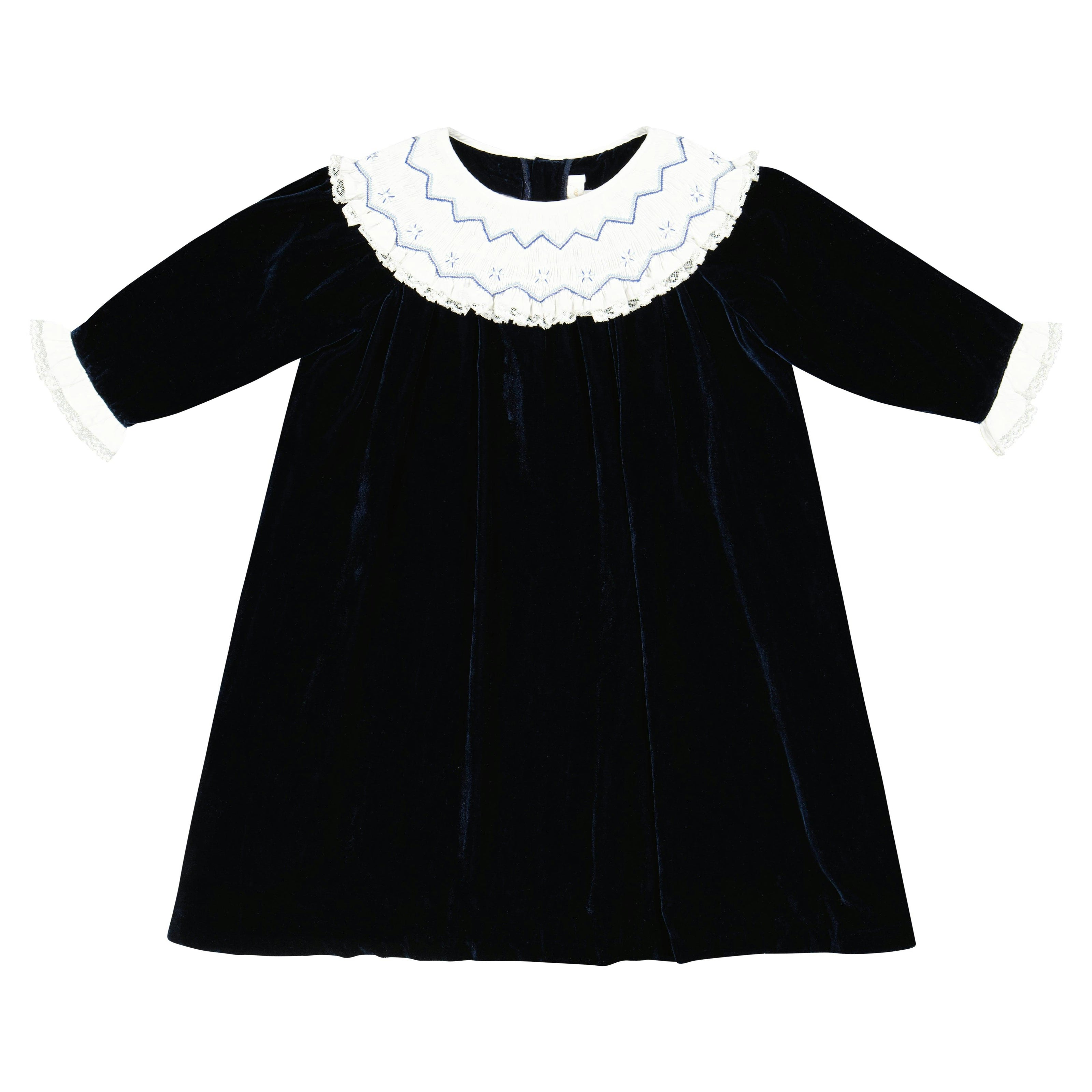 Celeste Navy Velvet Long Sleeve Bishop Dress