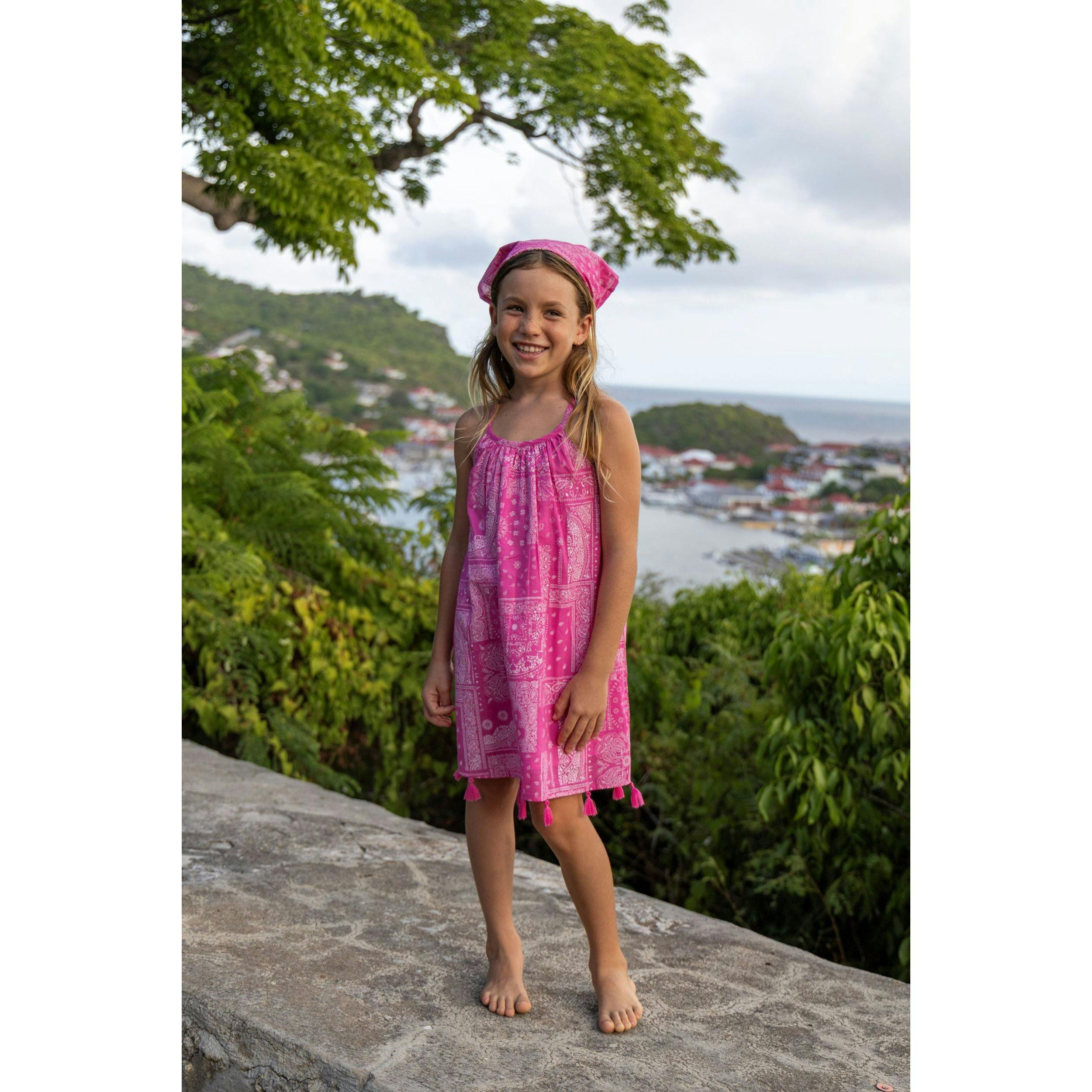 Mini Chantal Girls' Dress Patchwork Bandana, Pink