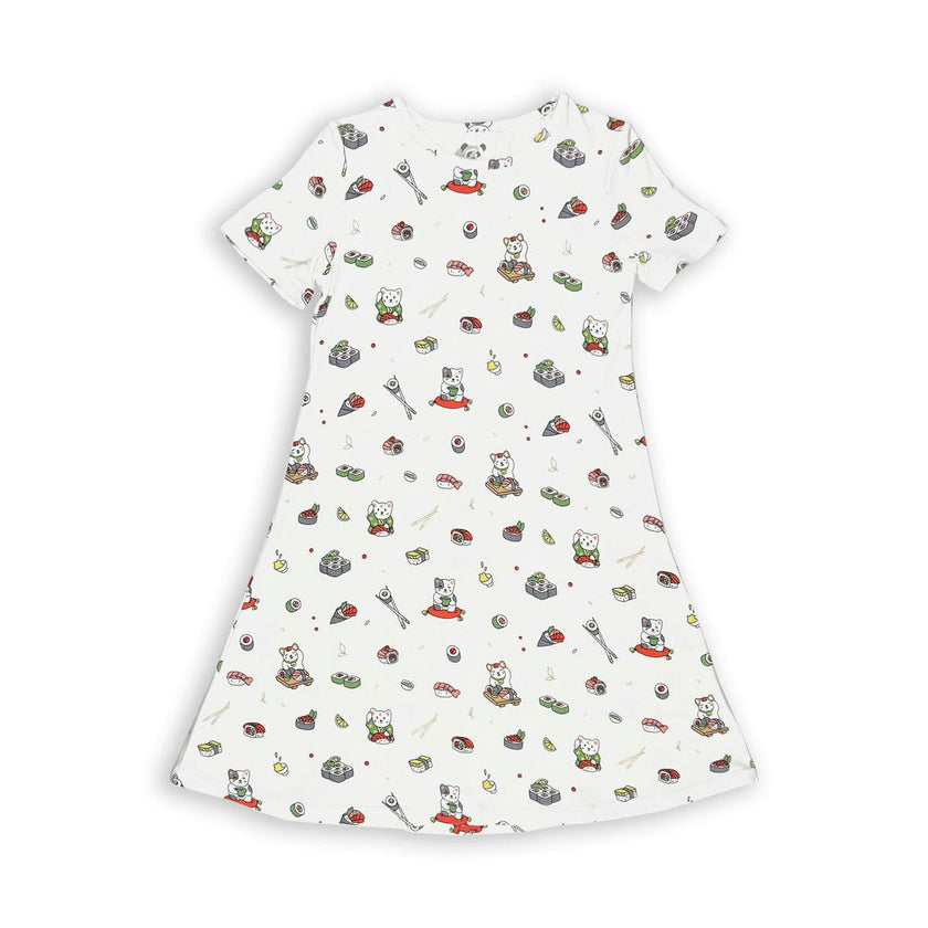 Sushi Cat Bamboo Girls' Short Sleeve Dress