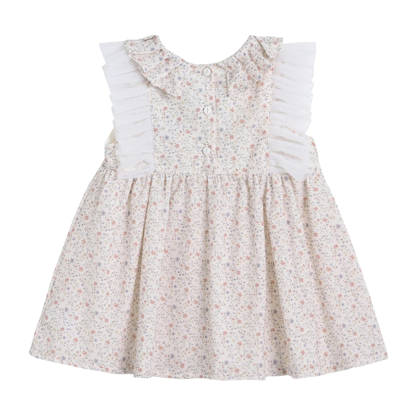 Cream Floral Ruffle Dress