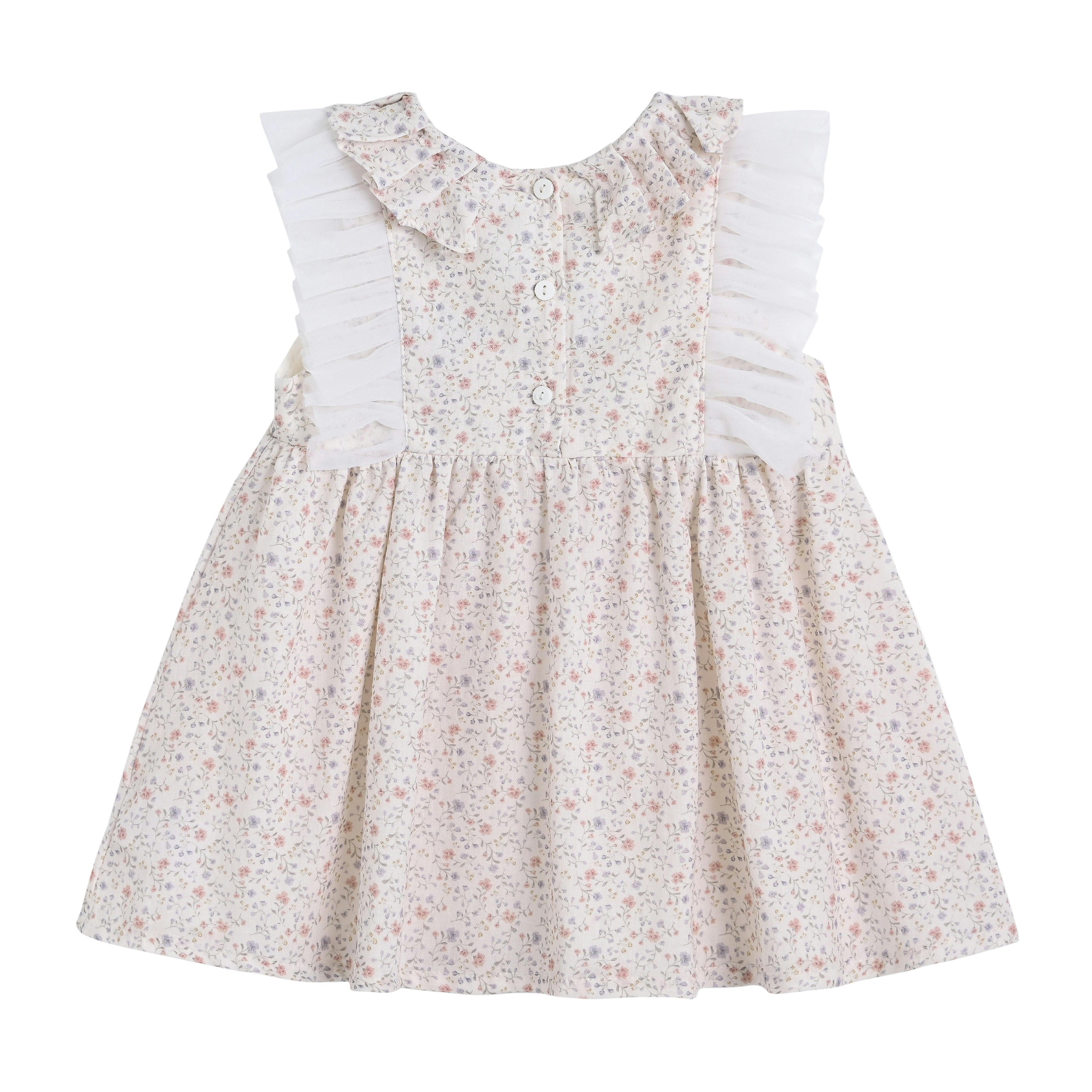 Cream Floral Ruffle Dress