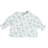 Audrey Toile Peter Pan Collar Long Sleeve Blouse in Blue (1mth-12mths)