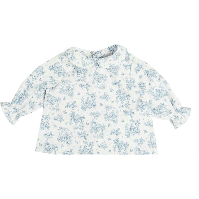 Audrey Toile Peter Pan Collar Long Sleeve Blouse in Blue (1mth-12mths)