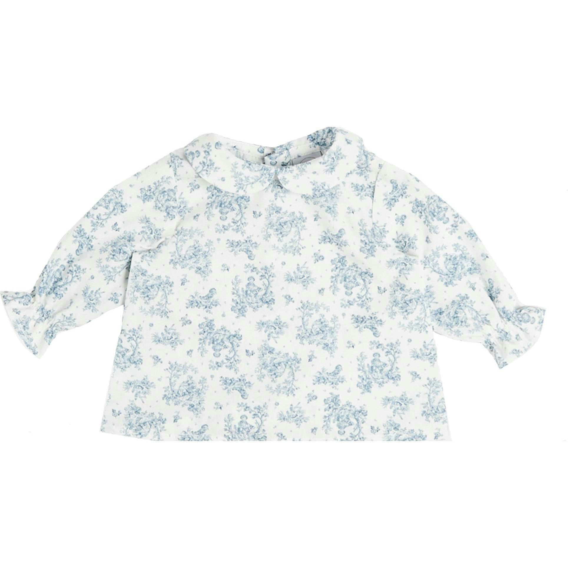 Audrey Toile Peter Pan Collar Long Sleeve Blouse in Blue (1mth-12mths)