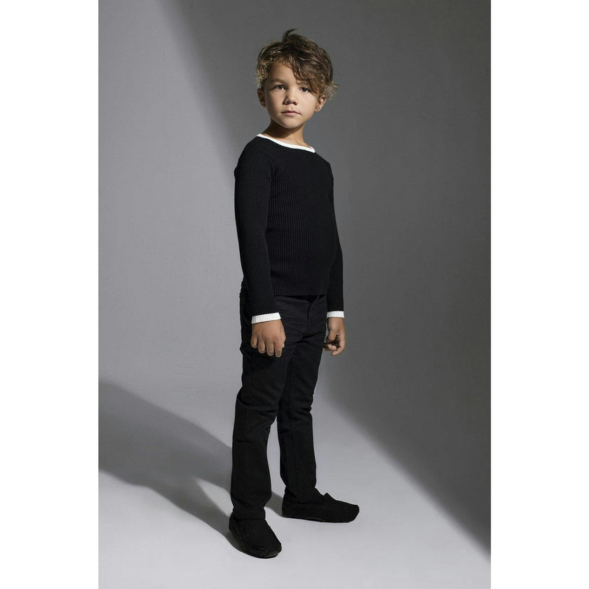 Boy Knit Contrast Piped Round Neck Long Sleeve Sweater