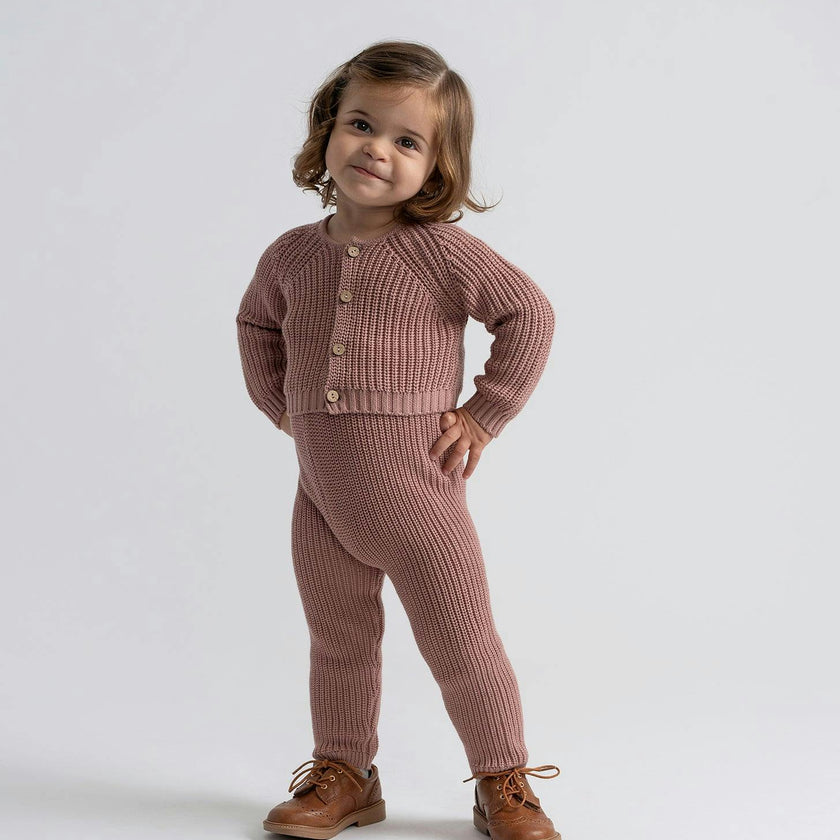 Overall Rib Knit Set Dark Mauve