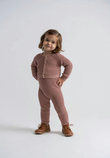 Overall Ribbed Button Front Overalls and Cardigan Two Piece Set