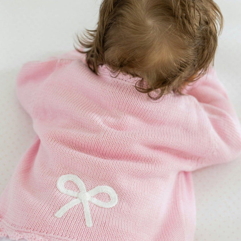 Crochet Cardigan - Pink Bow