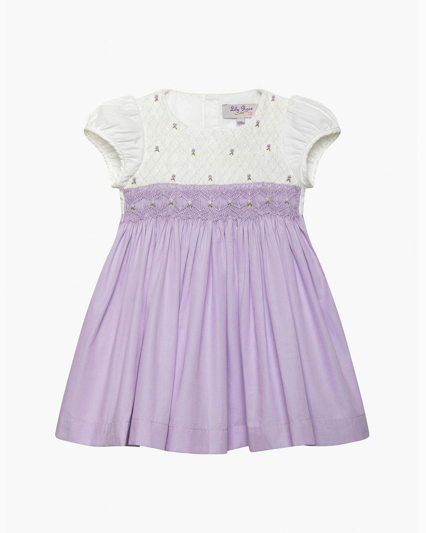 Baby Rose Hand Smocked Dress in Lilac