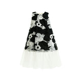Black Floral Tulle Sleeveless Dress